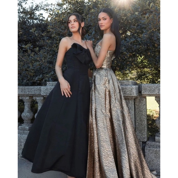 NWT Mac Duggal 68608 Gold One Shoulder Metallic Ballgown Size 6 - Picture 5 of 14